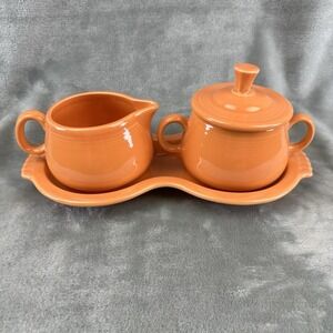 Fiesta Fiestaware Homer Laughlin Cream & Sugar Set w/ Tray 4 Pieces Tangerine